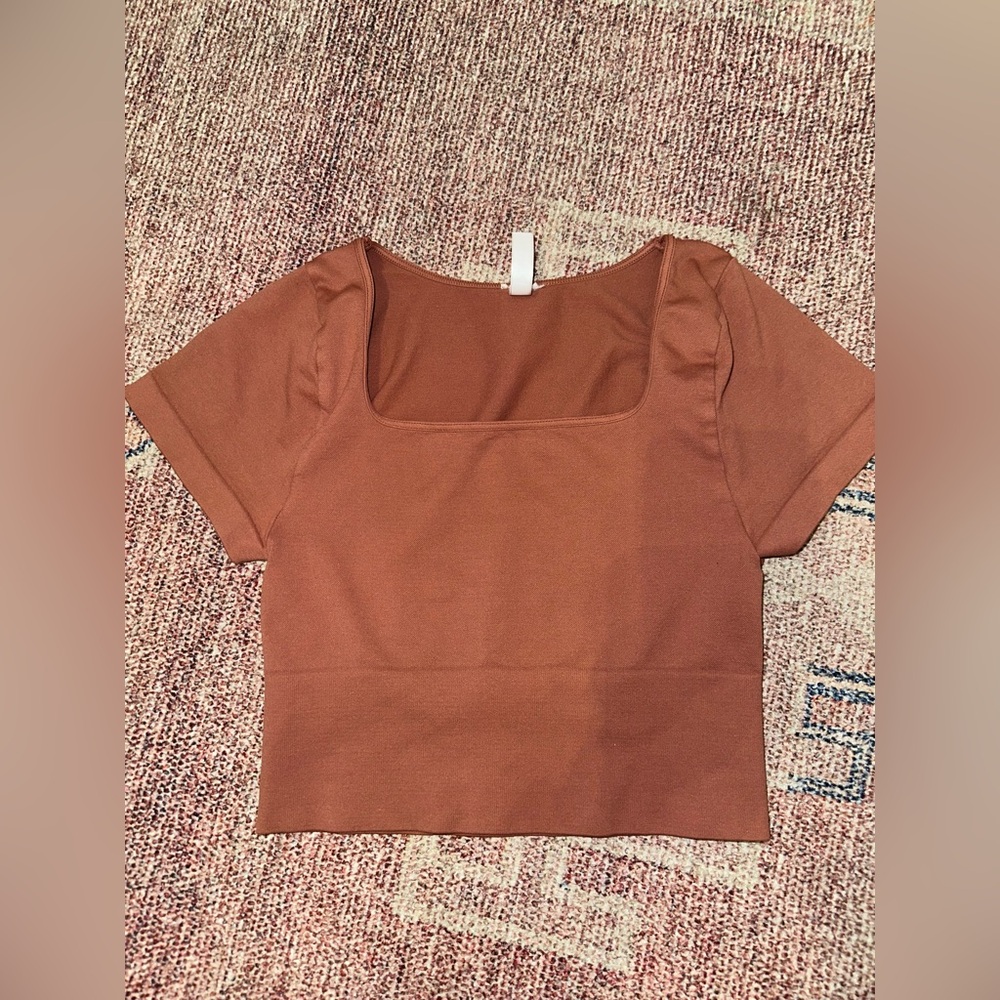 Nikibiki cropped stretch square neck cap sleeve ballet top Terracotta one sz